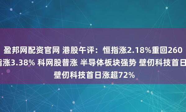 盈邦网配资官网 港股午评：恒指涨2.18%重回26000点 科指涨3.38% 科网股普涨 半导体板块强势 壁仞科技首日涨超72%